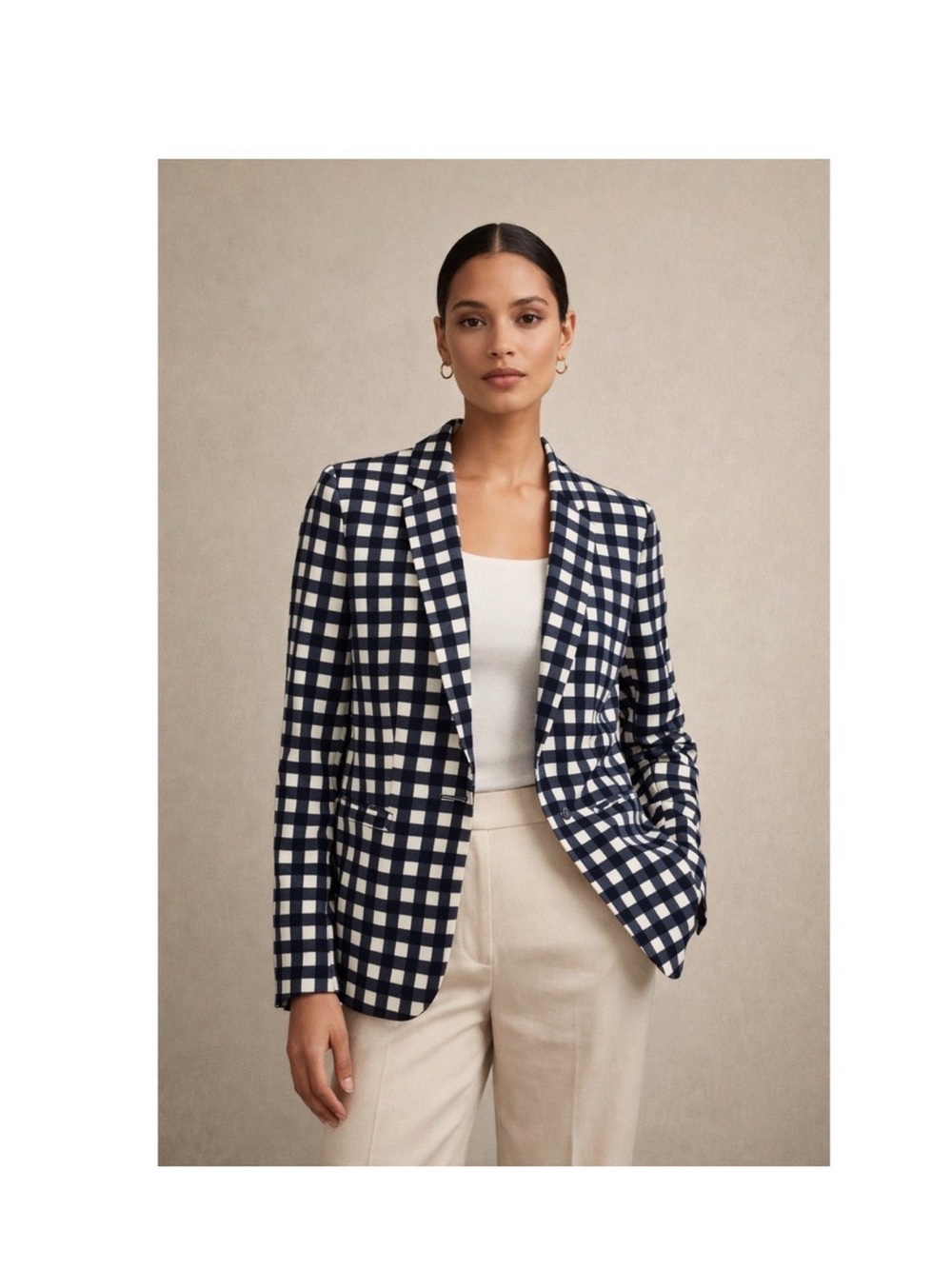 Banana Republic Navy & White Gingham Blazer